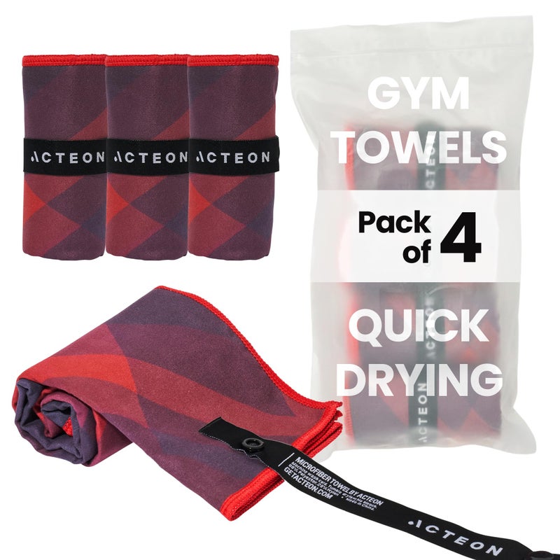 Acteon Quick Dry Microfiber Gym Towel, 4 Pack Odor-Free, Super Absorbent Workout Towels, Body Sweat - Image 1